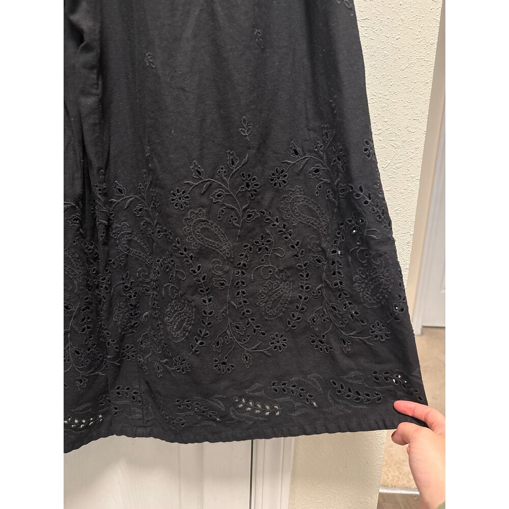 Anthropologie Linen Blend Strapless Black Wide Leg Eyelet Jumpsuit Size XL - Picture 5 of 7